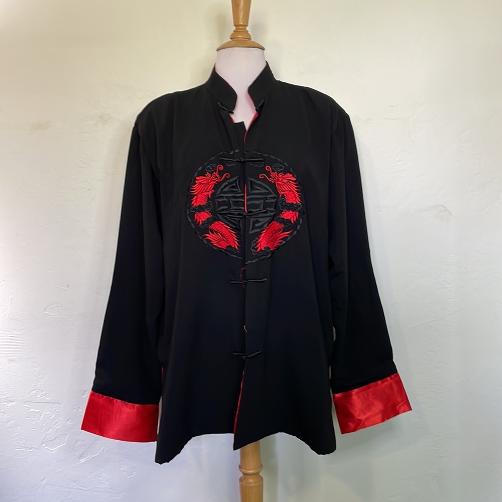 Vintage Kevin-T Black Unisex Jacket Scarlet Dragon Lining Cuffs China XXXL